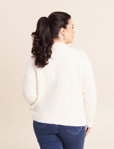 Pull col rond manches longues &agrave; sequins ecru femme