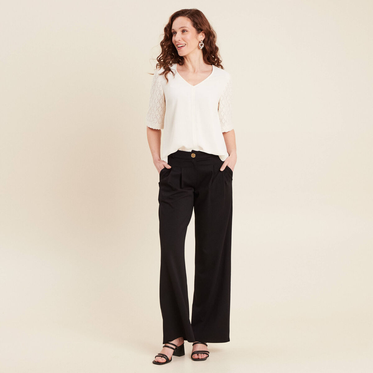 Blouse manches 3/4 ecru femme