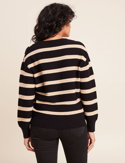 Pull droit court col v manches longues bleu femme