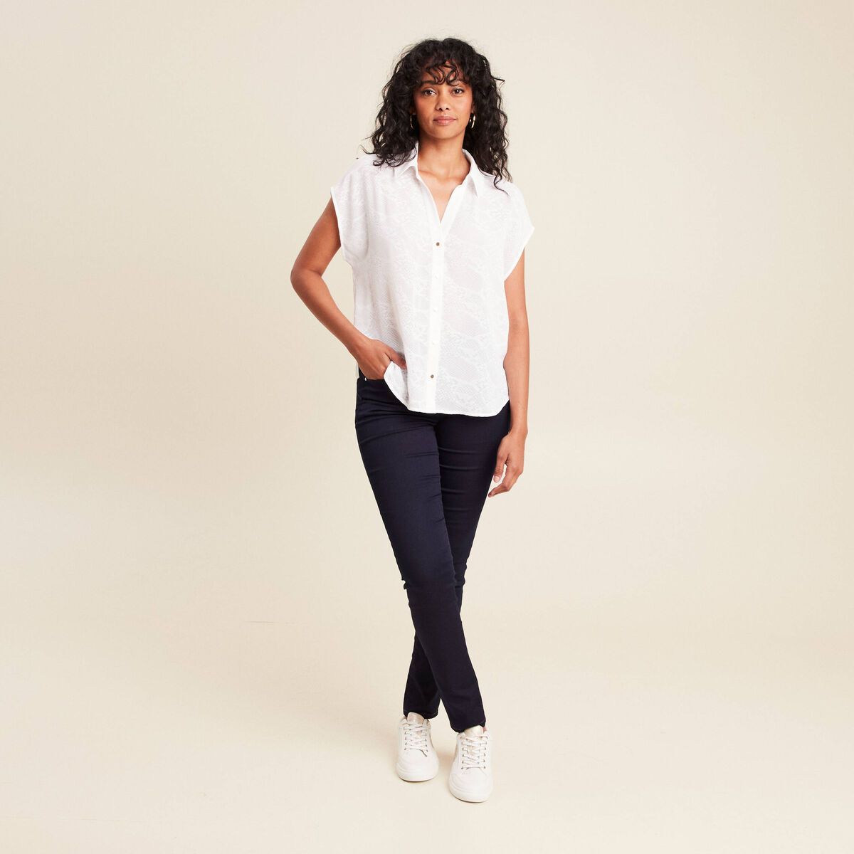 chemise manches courtes ecru femme