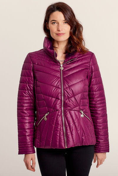 Doudoune courte cintrée déperlante violet foncé femme
