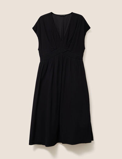 Robe évasée courte manches courtes noir femme