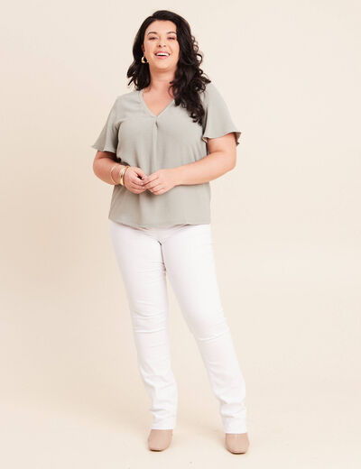 T-shirt bi-mati&egrave;re manches courtes vert clair femme