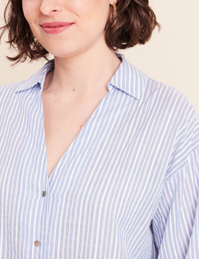 Chemise ample manches 3/4 col chemise bleu femme