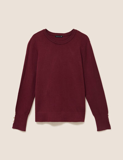 Pull droit col rond manches longues bordeaux femme