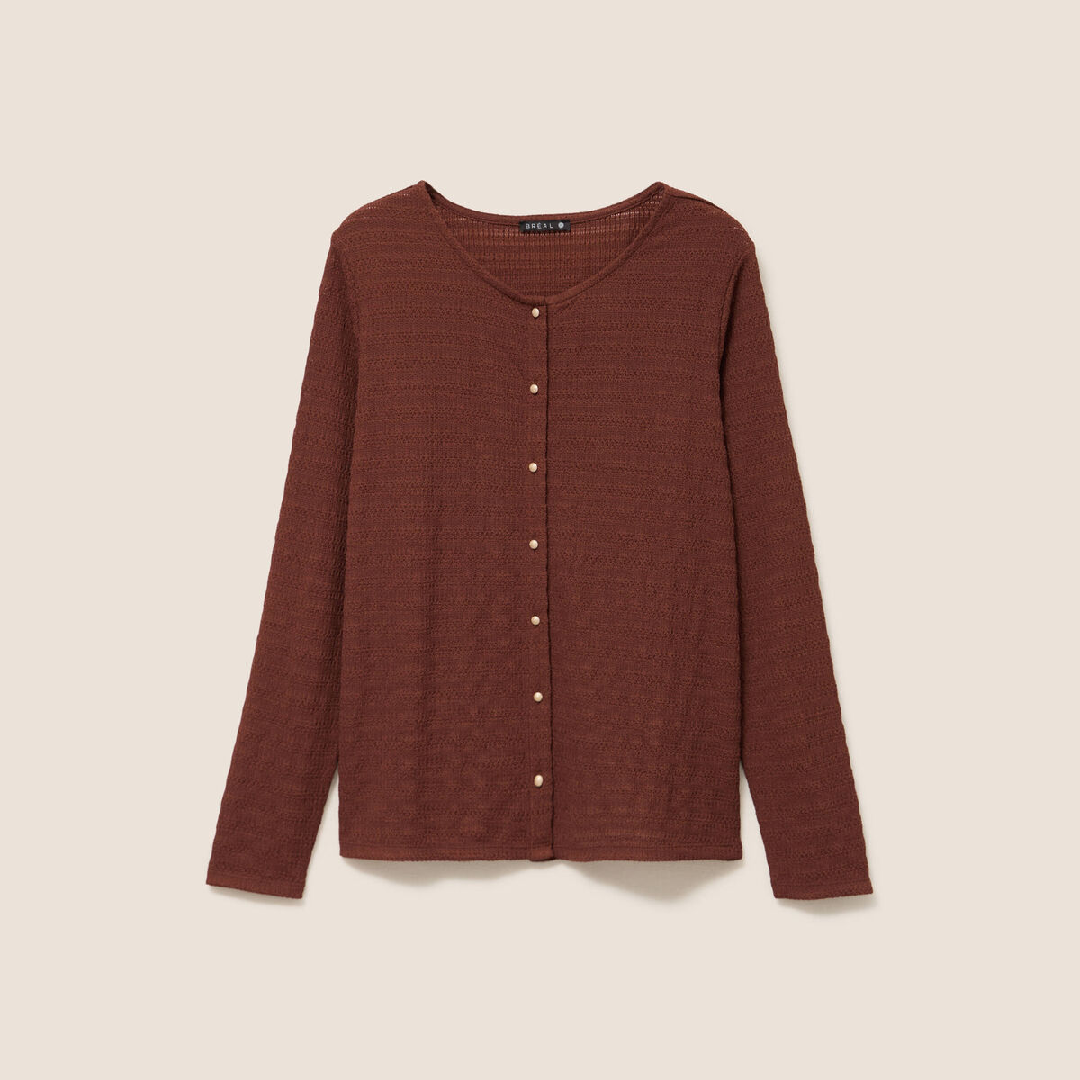 T-shirt manches longues aspect dentelle marron femme