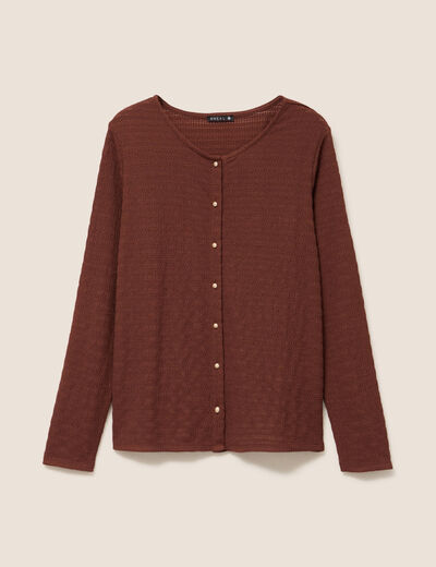T-shirt manches longues aspect dentelle marron femme