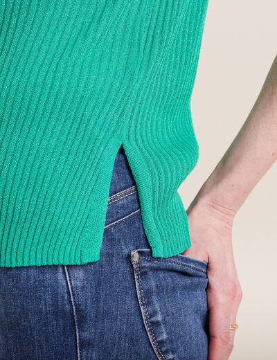 Pull à manches courtes vert turquoise femme