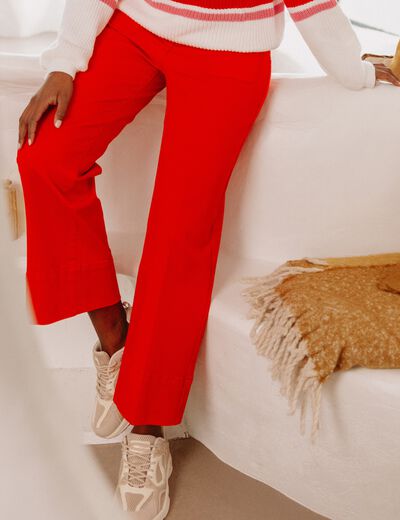 Pantalon droit 7/8&egrave;me taille standard rouge fluo femme