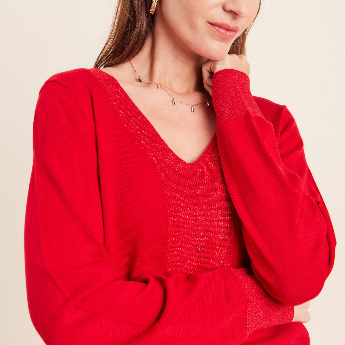 Pull manches longues rouge femme
