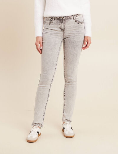 Jean ajust&eacute; taille bascul&eacute;e denim snow gris femme