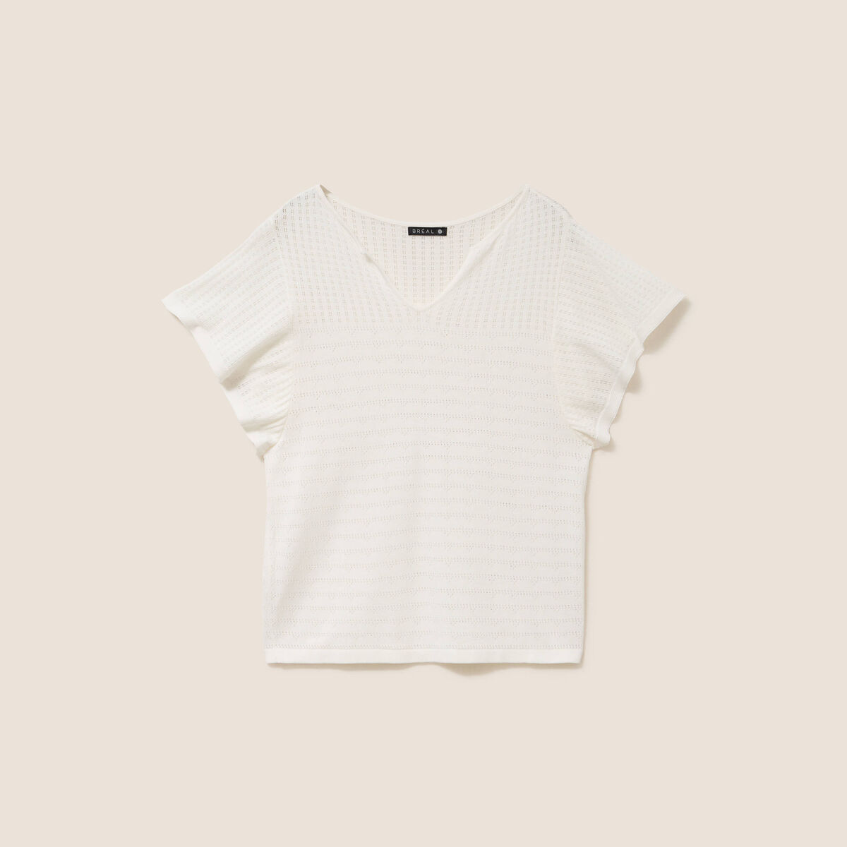 Pull col tunisien manches courtes ecru femme