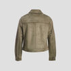 Blouson droit effet suédine vert kaki femme