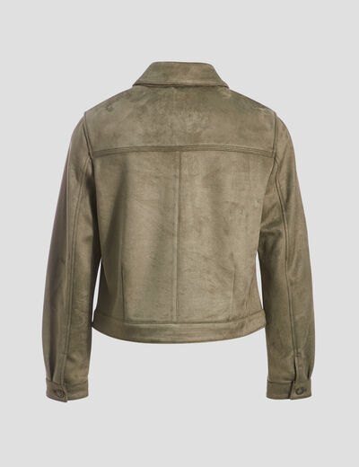Blouson droit effet suédine vert kaki femme