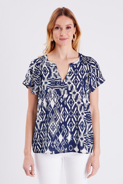 Blouse manches courtes bleu foncé femme