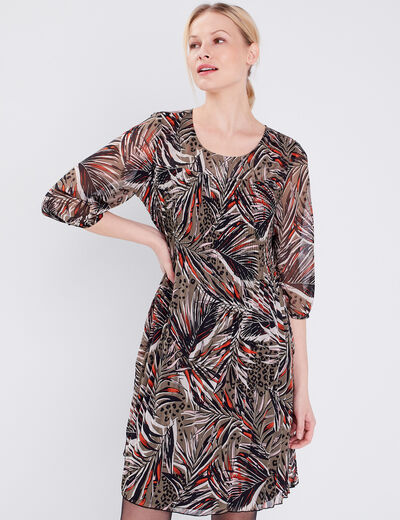 Robe évasée avec plis vert foncé femme