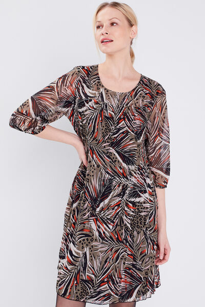 Robe évasée avec plis vert foncé femme