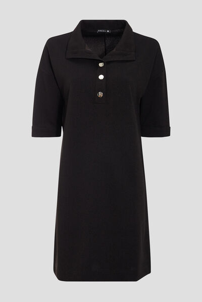 Robe droite manches 3/4 noir femme