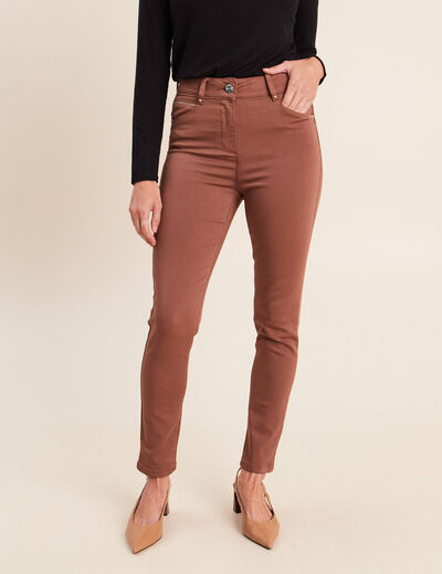 Pantalon coupe ajust&eacute;e taille haute marron femme