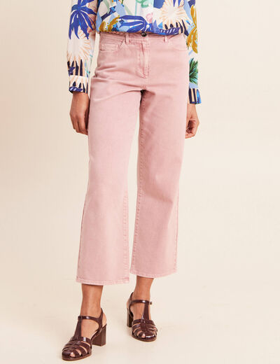 Jean coupe large 7/8&egrave;me taille haute rose femme