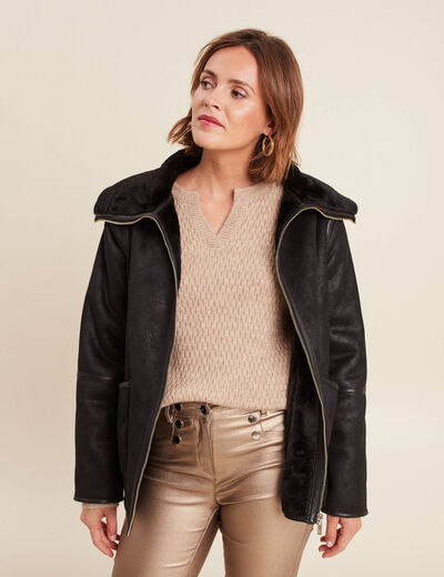 Manteau court zippé noir femme