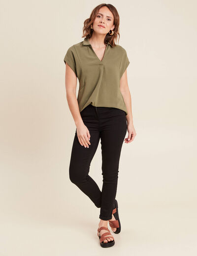 Blouse manches courtes vert kaki femme