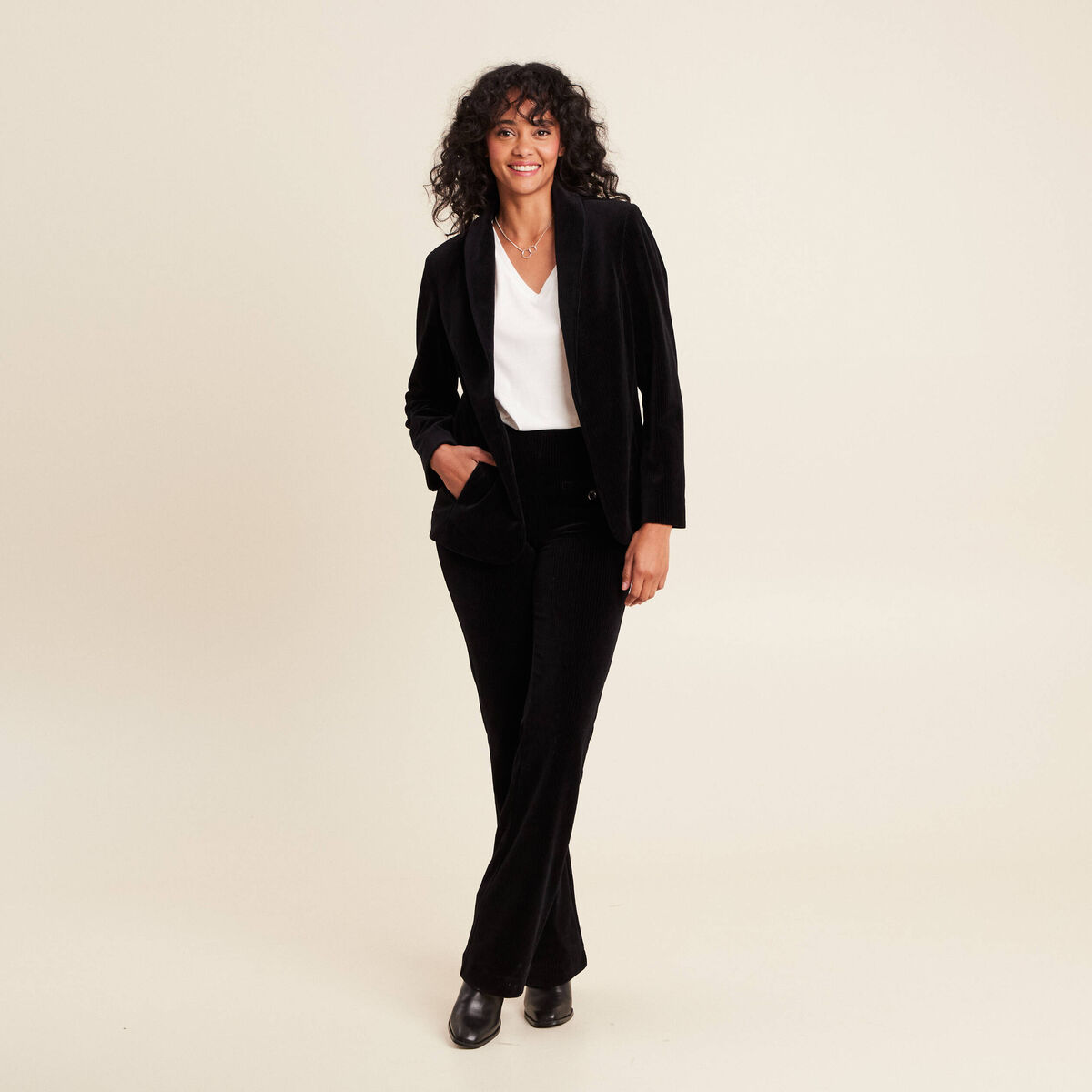 Veste tailleur velours noir femme