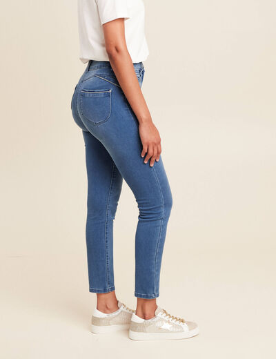 Jean coupe ajust&eacute;e 7/8&egrave;me taille haute denim double stone femme