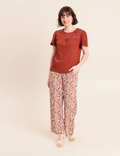 T-shirt manches courtes marron fonc&eacute; femme