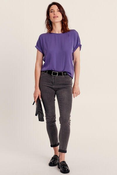 T-shirt manches courtes satin violet femme