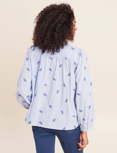 Blouse ample manches longues fluide bleu femme