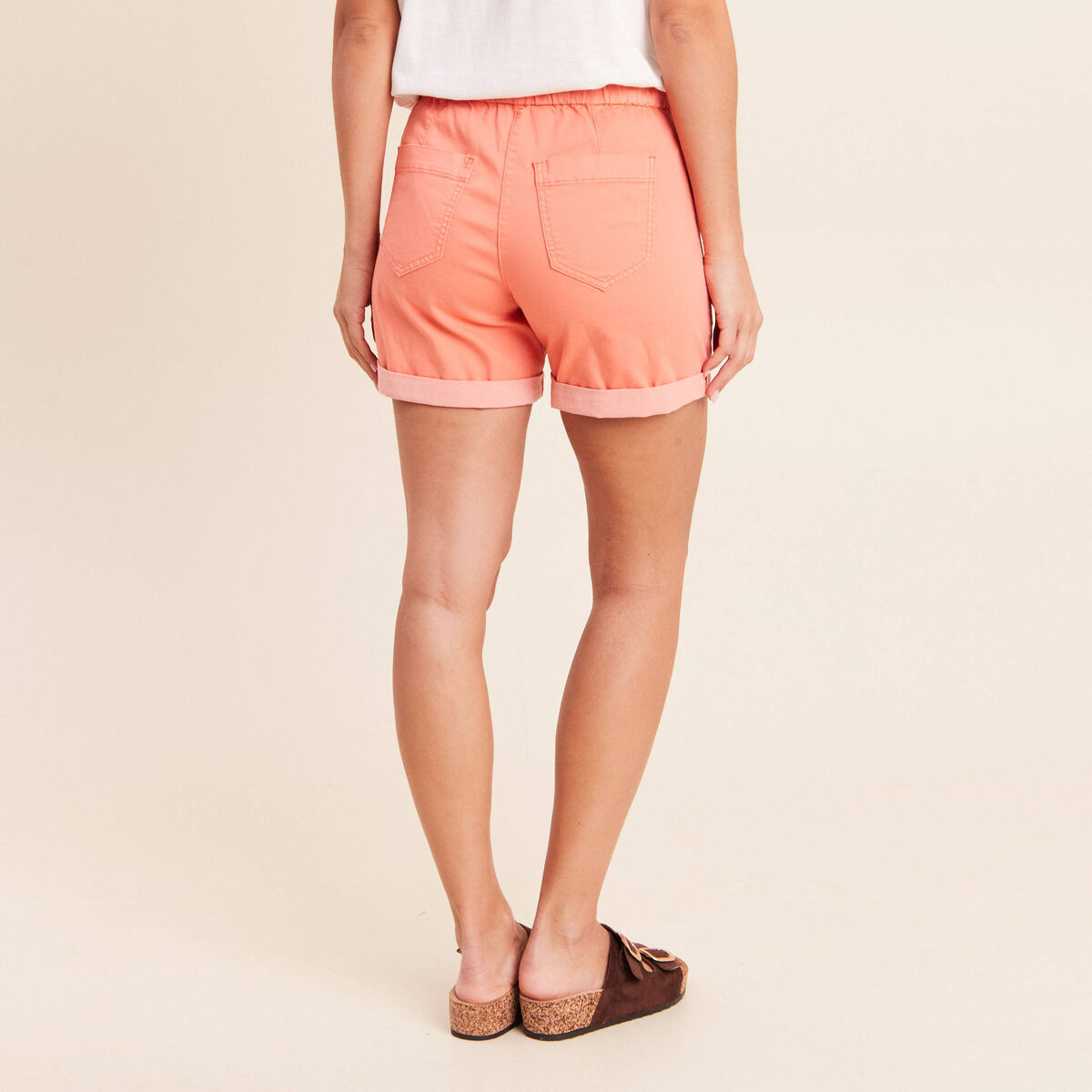 Short droit taille &eacute;lastiqu&eacute;e orange fluo femme