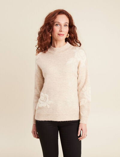 Pull manches longues beige femme