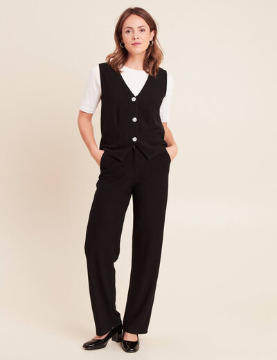 Gilet droit court sans manches col v noir femme
