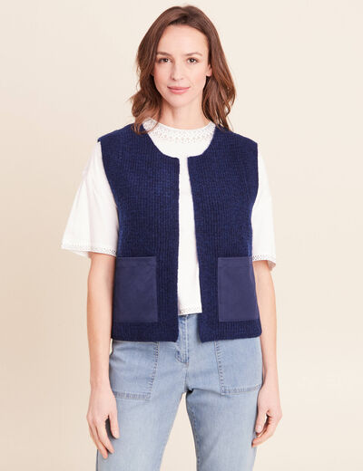 Gilet sans manches aspect laineux bleu marine femme