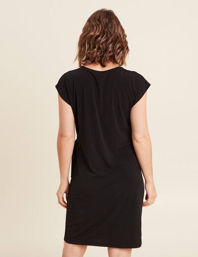 Robe cintrée courte col rond noir femme