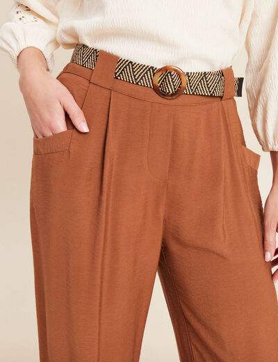 Pantalon large avec ceinture amovible marron femme