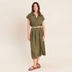 Robe patineuse 3/4 col chemise vert kaki femme