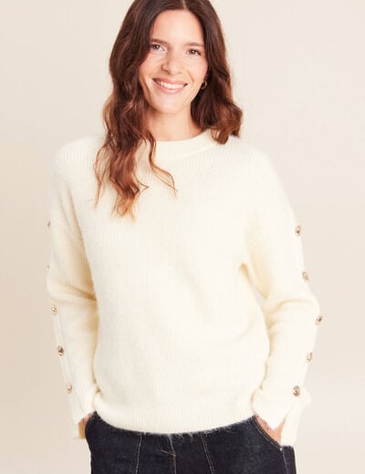 Pull manches boutonn&eacute;es jaune pastel femme