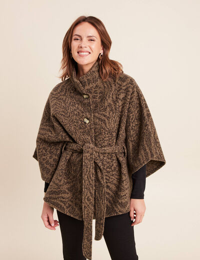 Poncho ceintur&eacute; en polyester recycl&eacute; camel femme