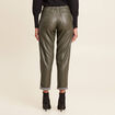 Pantalon paperbag simili cuir vert kaki femme