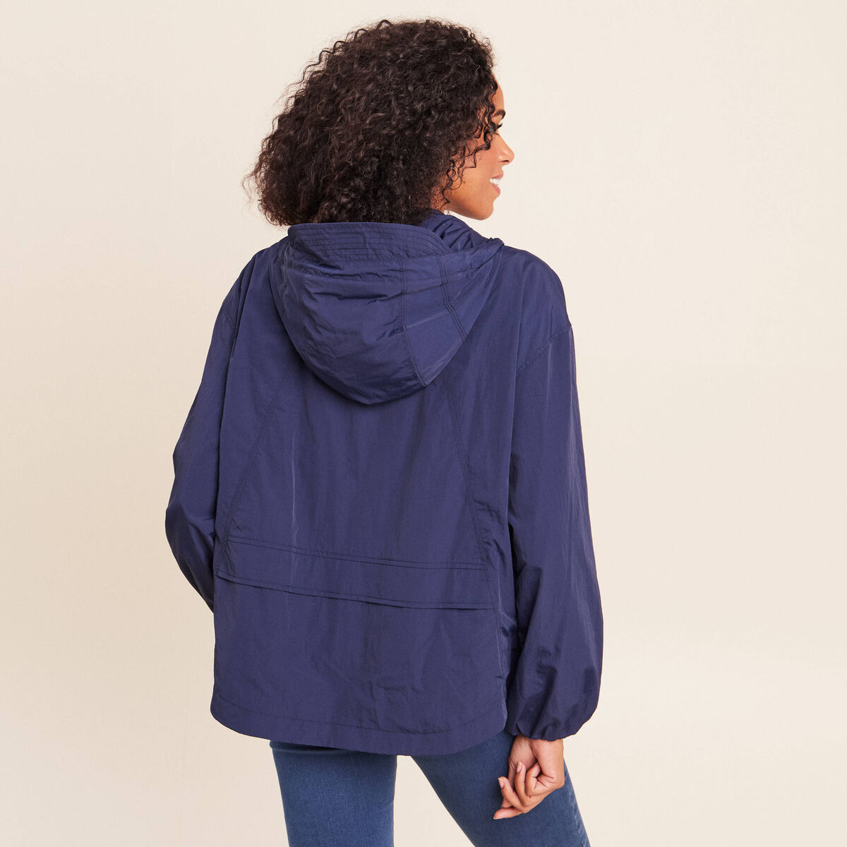 Coupe-vent pliable sac banane bleu marine femme