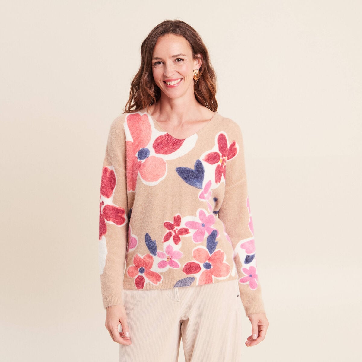 Pull manches longues beige femme