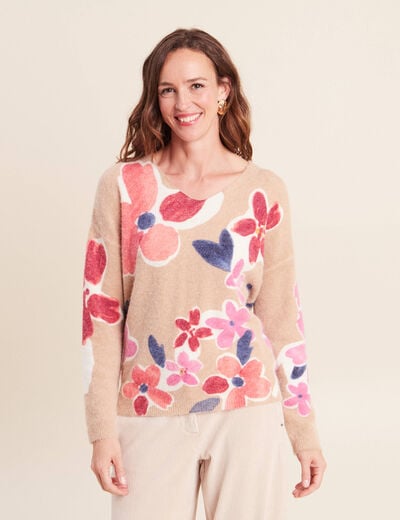 Pull manches longues beige femme