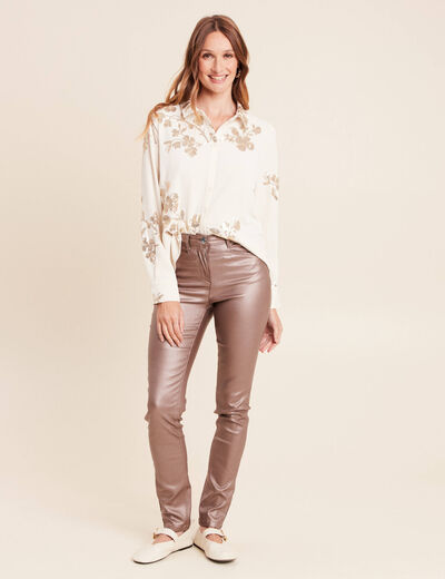 Chemise &agrave; sequins manches longues ecru femme