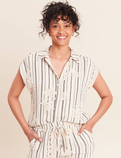 Chemise col chemise manches courtes noir femme