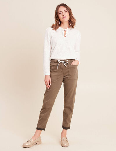 Blouse col rond nou&eacute; manches longues ecru femme