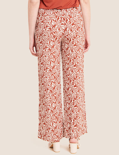 Pantalon large taille haute orange femme