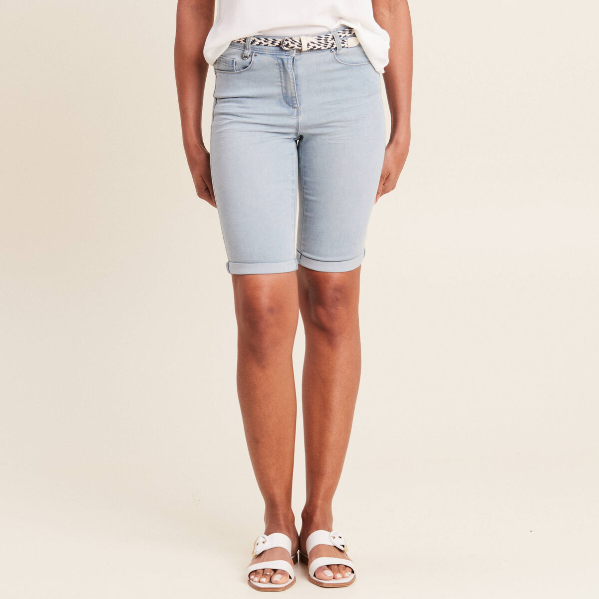 Bermuda ajust&eacute; en jean denim double stone femme