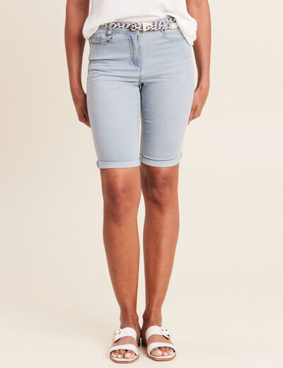 Bermuda ajusté en jean denim double stone femme